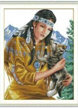 Набор для вышивания по нанесённой на канву схеме "beauty and wolf pup".aida 14ct printed, 38*48 см