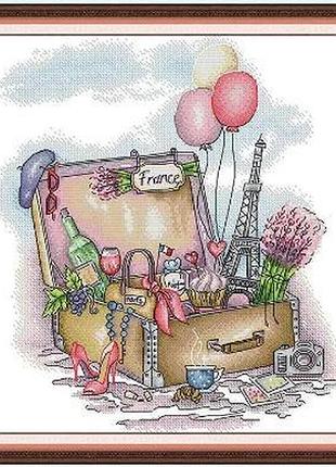 Набір для вишивання за нанесеною на канву схемою "return from a trip to france". aida 14ct printed 38*43 см