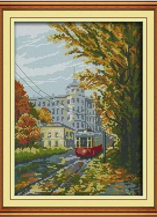 Набор для вышивания по нанесённой на канву схеме "tram". aida 14ct printed 27*35 см