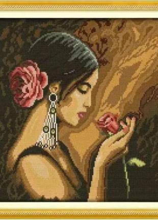 Набор для вышивания по нанесённой на канву схеме "rose girl". aida 14ct printed 36*36 см