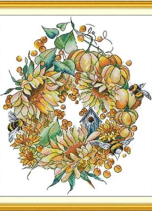 Набір для вишивання за нанесеною на канву схемою "golden harvest wreath".aida 14ct printed , 33*37 см