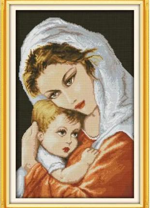 Набор для вышивания по нанесённой на канву схеме "oil painting style mum and son". aida 14ct printed 36*53 см