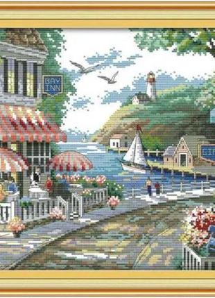Набор для вышивания по нанесённой на канву схеме "the seaside cafe" . aida 14ct printed, 44*33 см