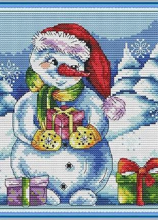 Набор для вышивания по нанесённой на канву схеме "snowman's christmas gift".aida 14ct printed, 27*26 см