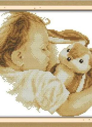 Набор для вышивания по нанесённой на канву схеме "baby and his doll - 2". aida 14ct printed, 28*26 см