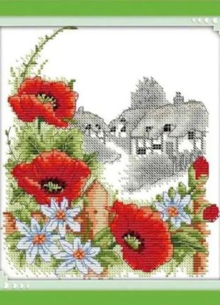 Набір для вишивання за нанесеною на канву схемою "summer poppy". aida 14ct printed, 21*26см