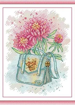 Набір для вишивання за нанесеною на канву схемою "schoolbag & flower autumn".aida 14ct printed , 18*22 см