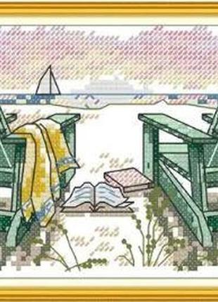 Набір для вишивання за нанесеною на канву схемою "take time to unwind". aida 14ct printed 19*14 см