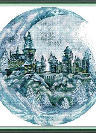 Набор для вышивания по нанесённой на канву схеме "winter at hogwarts ".aida 14ct printed , 42*42 см