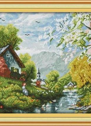 Набір для вишивання за нанесеною на канву схемою "beautiful river and s".aida 14ct printed, 52*41 см