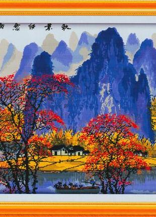 Набор для вышивания крестиком по нанесённой на канву схеме "the autumn leaves". aida 14ct printed, 117*60см