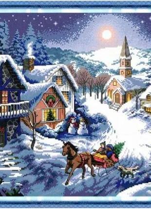 Набор для вышивания по нанесённой на канву схеме"dusk in the snow". aida 14ct printed, 53*41 см