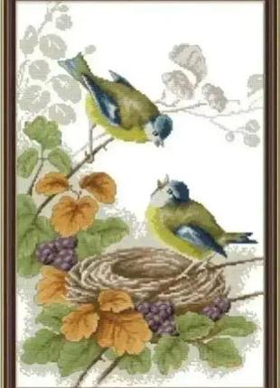 Набір для вишивання за нанесеною на канву схемою "spring birds". aida 14ct printed, 33*47 см