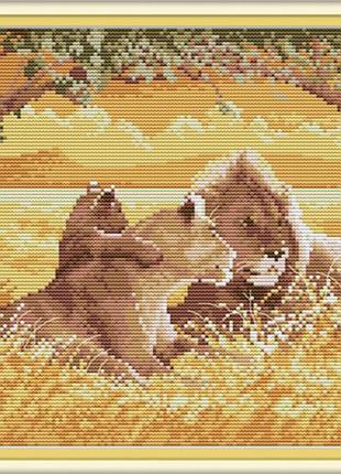 Набір для вишивання за нанесеною на канву схемою "a lion family 2". aida 14ct printed 38*29 см