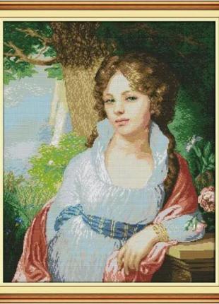 Набір для вишивання за нанесеною на канву схемою "girl painting".aida 14ct printed , 48*57 см