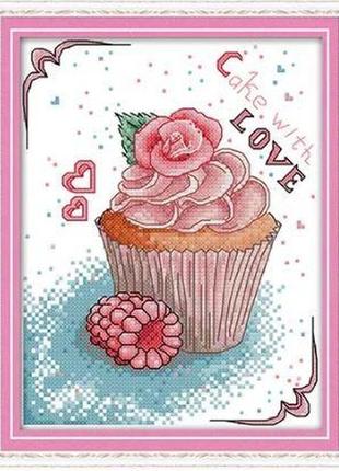 Набір для вишивання за нанесеною на канву схемою "love cake". aida 14ct printed 19*22 см