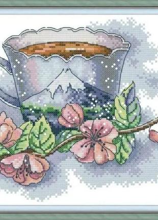 Набір для вишивання за нанесеною на канву схемою "japanese teacup". aida 14ct printed, 28*21 см