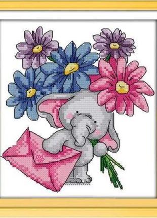 Набір для вишивання за нанесеною на канву схемою "the elephant messenger".aida 14ct printed , 19*21 см