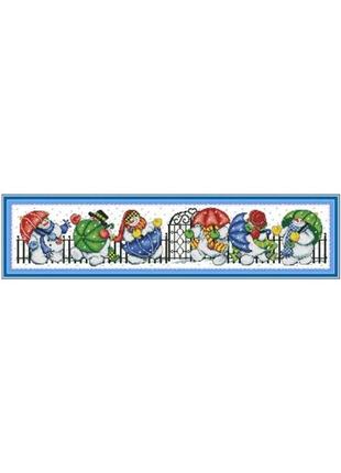 Набір для вишивання за нанесеною на канву схемою "snowman and umbrella".aida 14ct printed , 68*16 см