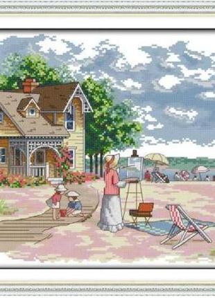 Набор для вышивания по нанесённой на канву схеме "outdoor activities". aida 14ct printed, 48*33 см