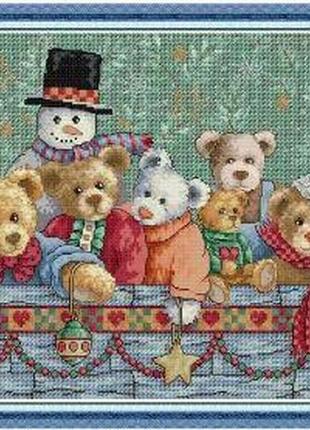 Набор для вышивания по нанесённой на канву схеме "christmas brown bear cartoon". aida 14ct printed 46*36 см