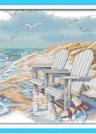 Набор для вышивания по нанесённой на канву схеме "a quiet beach" . aida 14ct printed, 41*28 см