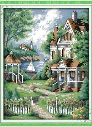 Набір для вишивання за нанесеною на канву схемою "european-style villa". aida 14ct printed,35*44 см