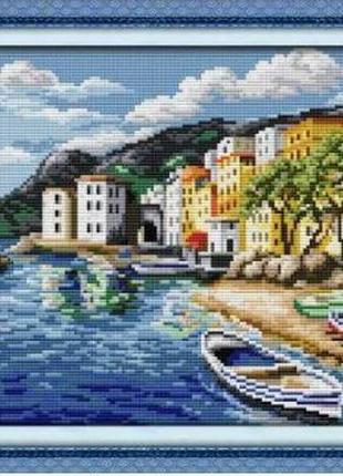 Набір для вишивання за нанесеною на канву схемою "morning by the sea". aida 14ct printed, 50*29 см