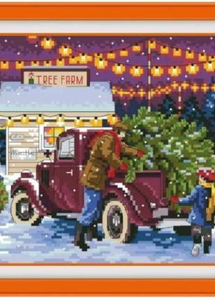 Набір для вишивання "holiday tree farm". aida 14ct, 30*23 см. без нанесення на канву схеми.