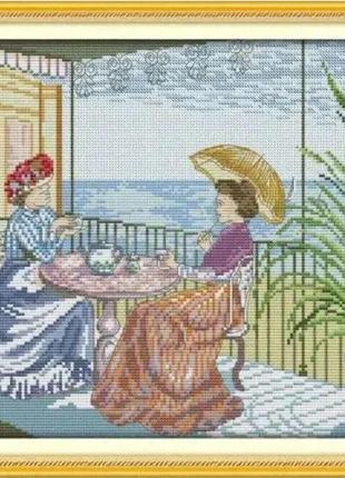 Набір для вишивання за нанесеною на канву схемою "afternoon tea". aida 14ct printed 38*33 см