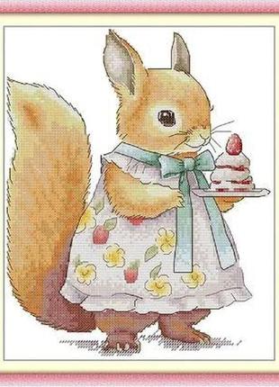 Набор для вышивания по нанесённой на канву схеме "squirrel & cake". aida 14ct printed 26*30 см