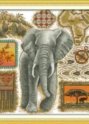 Набор для вышивания по нанесённой на канву схеме "african elephant". aida 14ct printed 45*44 см