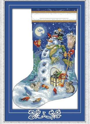 Набір для вишивання за нанесеною на канву схемою "christmas stocking 3". aida 14ct printed 42*60 см