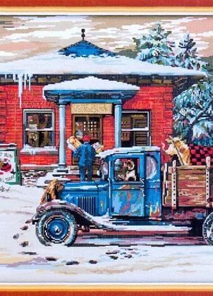 Набір для вишивання хрестиком за нанесеною на канву схемою "christmas post office". aida 14ct printed, 49*51 см