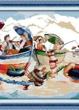 Набір для вишивання за нанесеною на канву схемою "sea party ". aida 14ct printed, 59*43 см