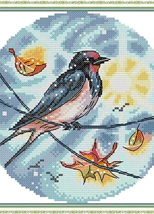 Набор для вышивания по нанесённой на канву схеме "swallow bird". aida 14ct printed, 21*21 см