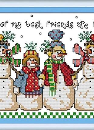 Набір для вишивання за нанесеною на канву схемою "snowman". aida 14ct printed 25*18 см