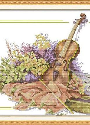 Набір для вишивання за нанесеною на канву схемою "the violin and flowers". aida 14ct printed, 48*41 см