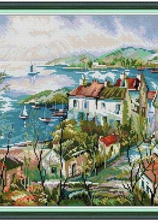 Набір для вишивання за нанесеною на канву схемою "the seaside town 3". aida 14ct printed 44*36 см