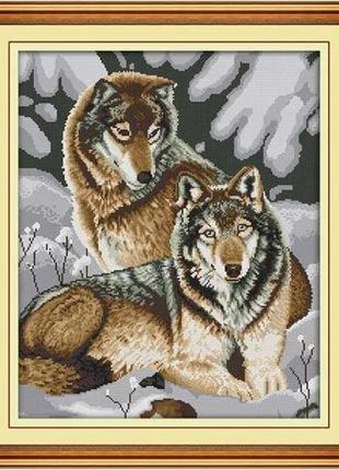 Набір для вишивання за нанесеною на канву схемою "snow wolves". aida 14ct printed 44*52 см