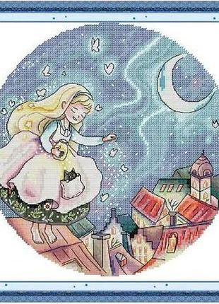 Набір для вишивання за нанесеною на канву схемою "night elf". aida 14ct printed 33*33 см