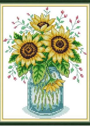 Набір для вишивання за нанесеною на канву схемою "sunflower vase".aida 14ct printed , 19*26 см