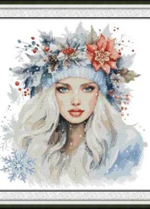 Набор для вышивания по нанесённой на канву схеме "angel of winter". aida 14ct printed 44*44 см