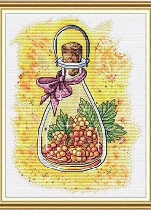 Набір для вишивання за нанесеною на канву схемою "magic berry bottle cloudberry". aida 14ct printed 22*30 см