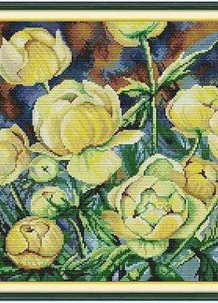Набір для вишивання за нанесеною на канву схемою "oil painting camellias". aida 14ct printed 37*37 см