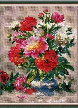 Набір для вишивання за нанесеною на канву схемою "peonies". aida 14ct printed 40*48 см