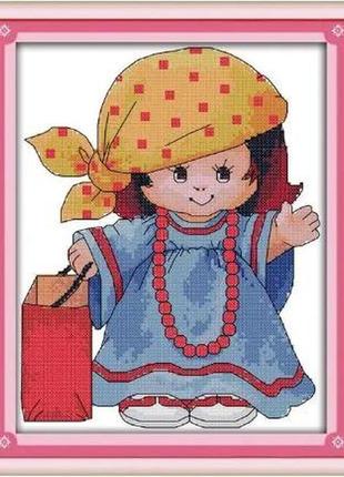 Набор для вышивания по нанесённой на канву схеме "the little girl with headscarv".aida 14ct printed , 18*23 см