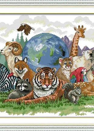 Набор для вышивания по нанесённой на канву схеме "animal world (3)".aida 14ct printed, 55*42 см