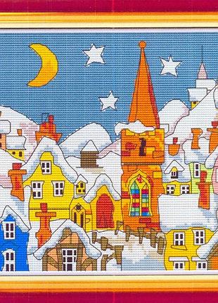 Набор для вышивания по нанесённой на канву схеме "street snow (1)". aida 14ct printed, 28*27 см