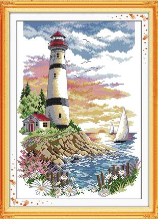 Набір для вишивання за нанесеною на канву схемою "lighthouse (4)". aida 14ct printed, 30*40 см